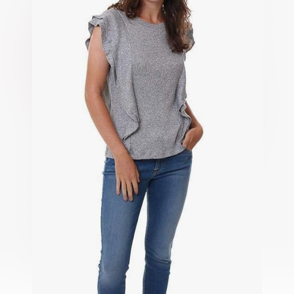 BB Dakota Milky Way Ruffle Knit Top in Heather Gray NWT.